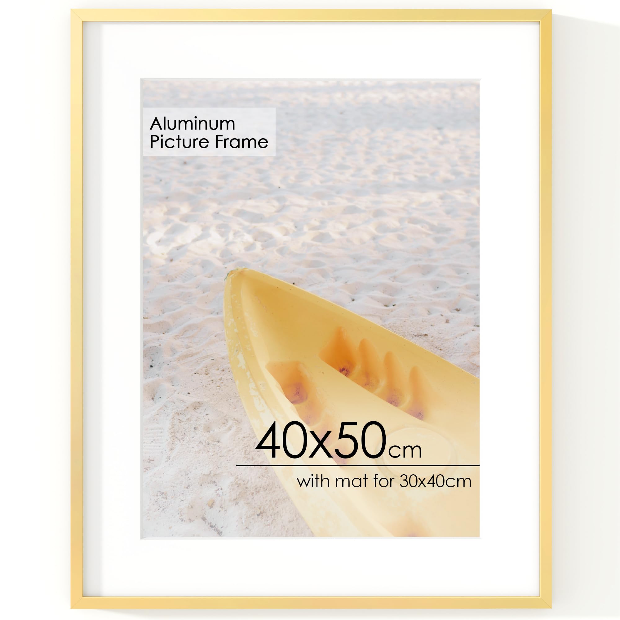 FLYJOE 40x50cm Frame | 40x50 Poster Frame With Mat For 30x40 | Metal Aluminum Picture Frame With Tempered Glass | Minimalist Modern Poster Frame | Hanging Hardware Included | Gold โ image 1