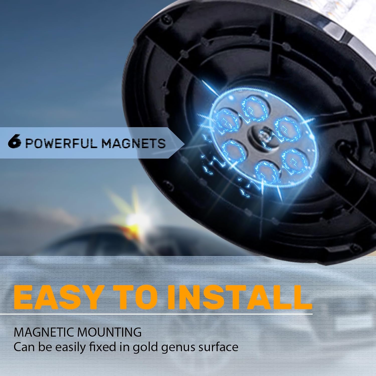 1PCS LED Strobe Beacon Light, Magnetic Beacon Flashing Safety Warning Emergency Light for Vehicles, Trucks, Forklift, Tractors, Golf Carts, Car, Tow, Cigarette Lighter Plug (Amber&White)