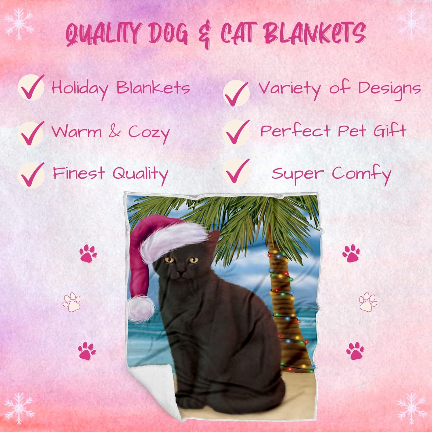 Doggie of the Day Black Cat Blanket - Christmas Summertime Beach - Super Soft & Warm Pet Theme for Sofa or Bed, Warm Fleece, Sherpa or Woven Material, BLNKT87321 (50x60 Woven)