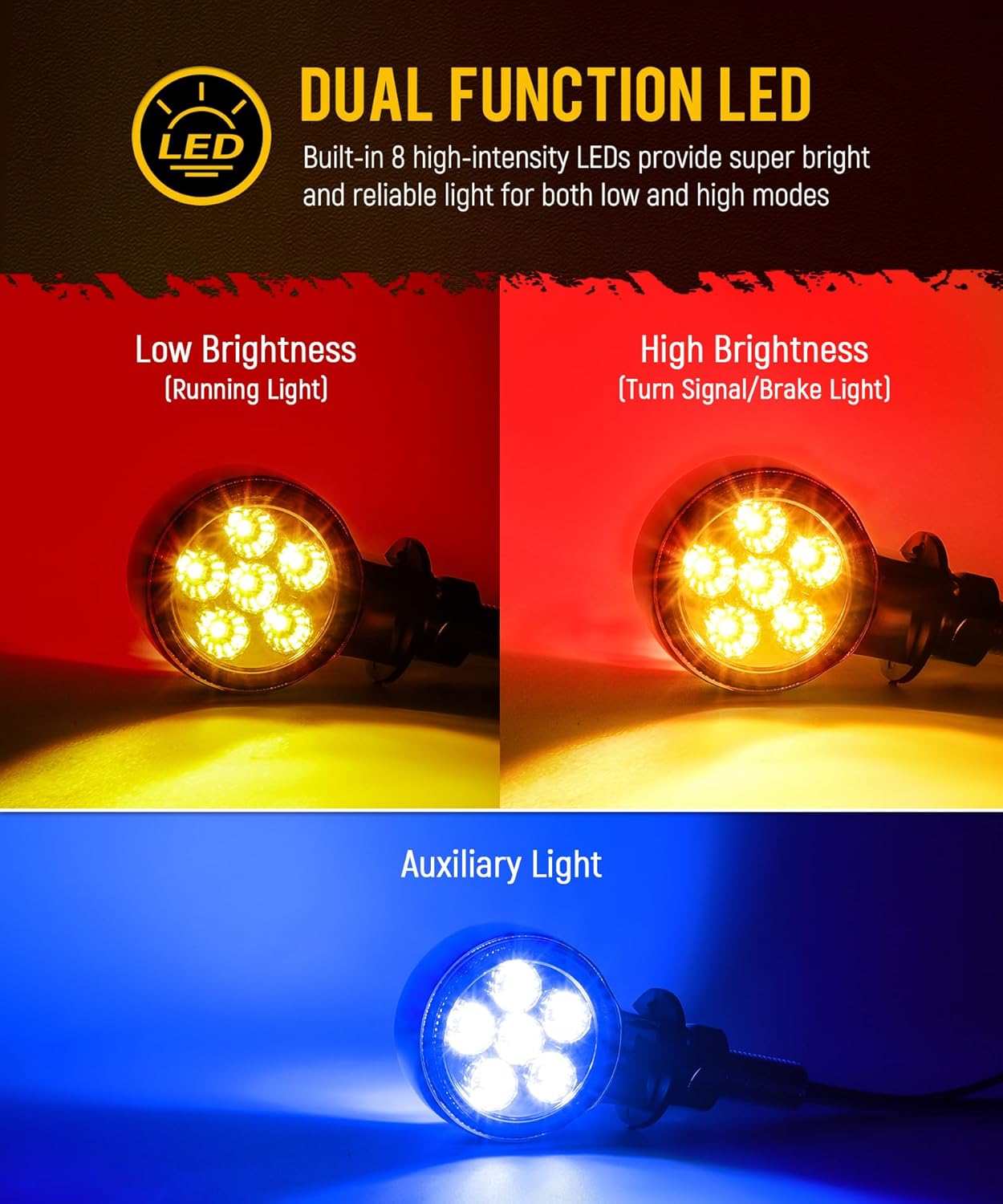 Partsam 2Pcs 1.8" Mini Round Double Face 10LEDs Marker Turn Signal Pedestal Light, Amber/Red To Blue Auxiliary Lights, T-Mount, Clear Lens, Aluminum Alloy Housing