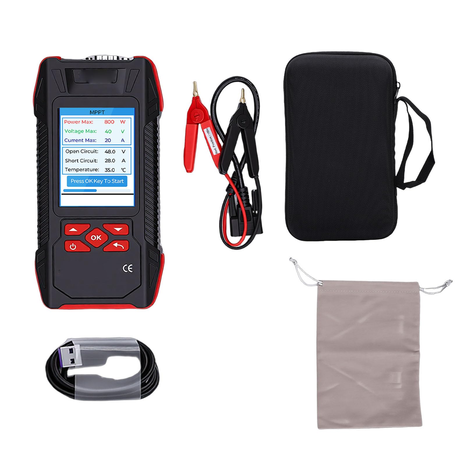 Tester per Pannelli Solari, Misuratore MPPT Intelligente di Potenza Massima 2000 W Tester per Moduli Fotovoltaici con Display LCD da 3,2 Pollici Retroilluminazione Mantenimento Dati per