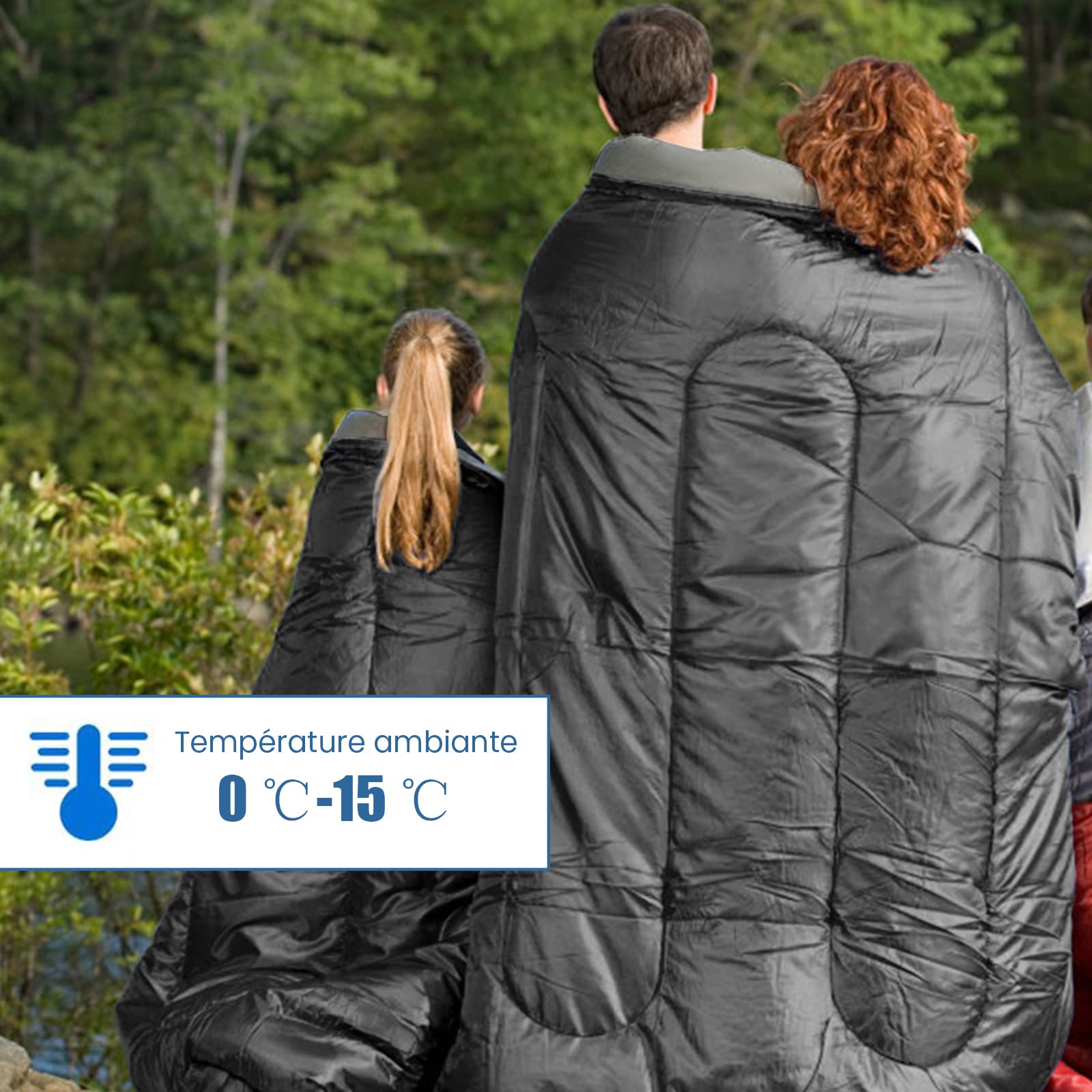 RELAX4LIFE Double Sac de Couchage avec 2 Oreillers et Sac de Transport, Détachable avec Fermetures Éclairspour 2 Personnes, Tapis de Sol Imperméable Convient pour Camping, Randonnée, Voyage