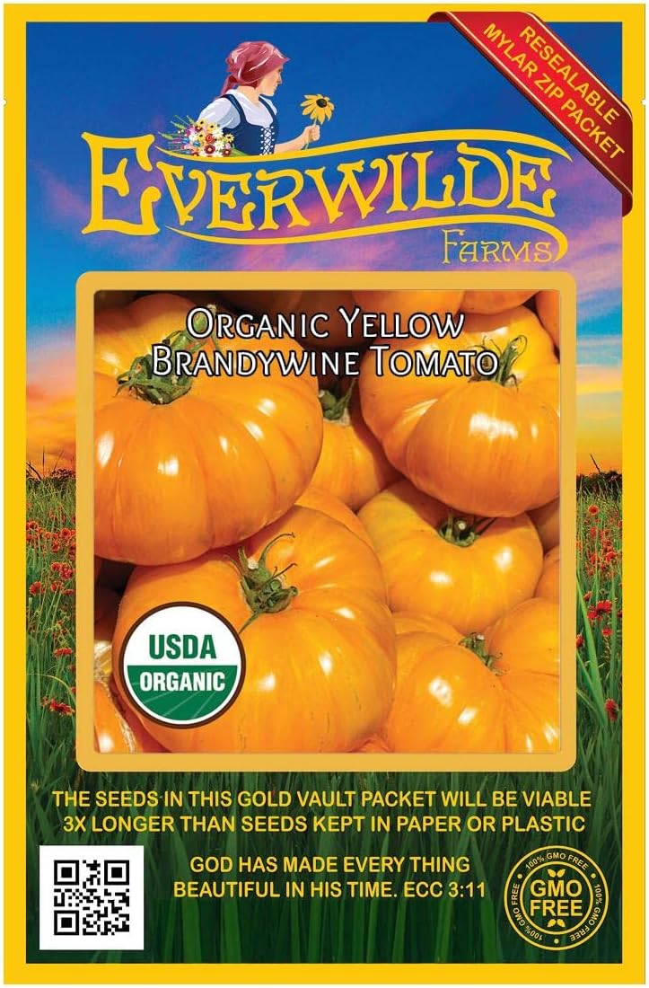 Everwilde Farms - 1 Oz Organic Yellow Brandywine Heirloom Tomato Seeds - Gold Vault Packet