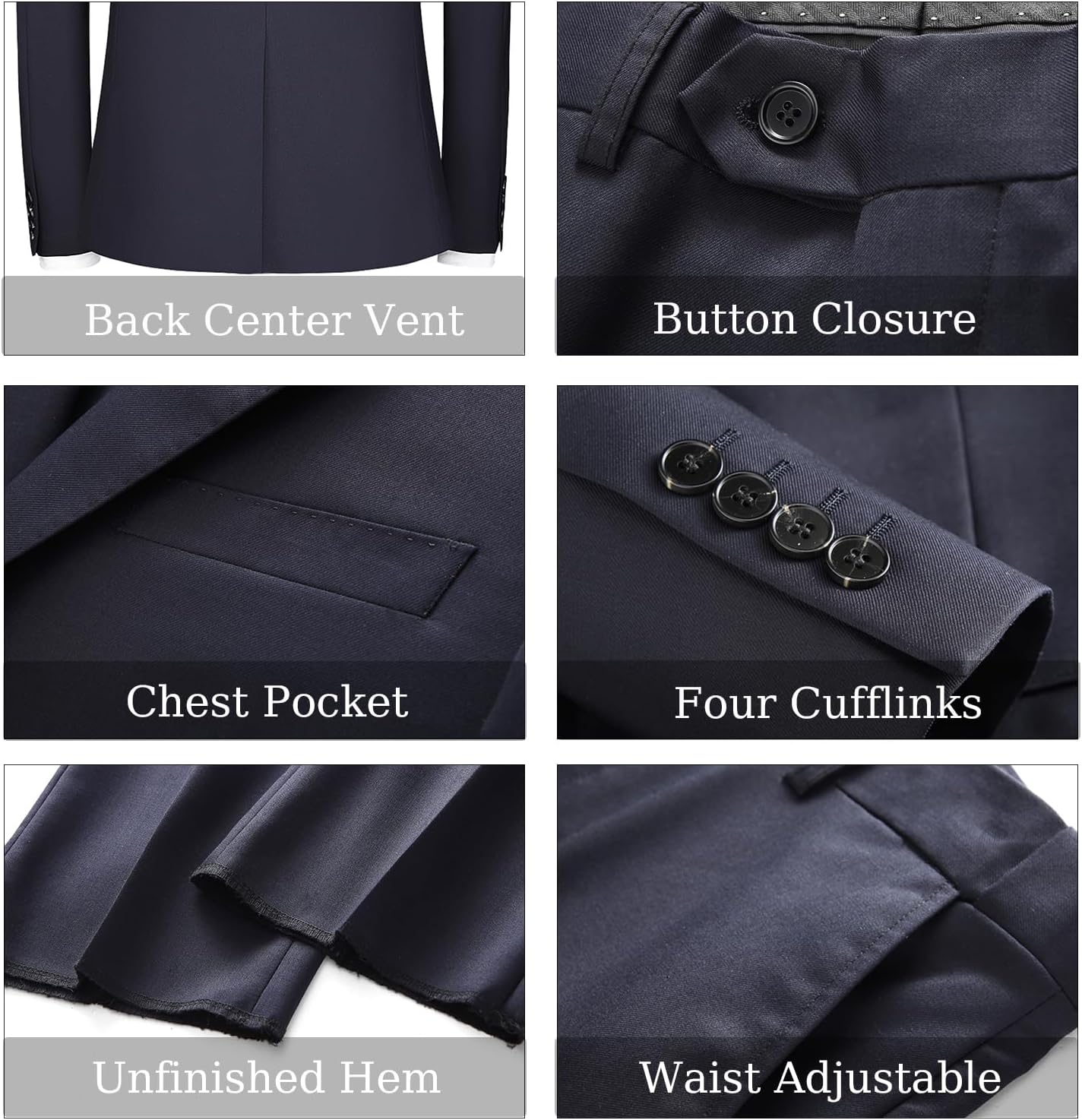 MOGU Suits for Men, 2 Piece Wool Suit with 2 Buttons Tuxedo Blazer Pants for Formal Events, Business - Image 5
