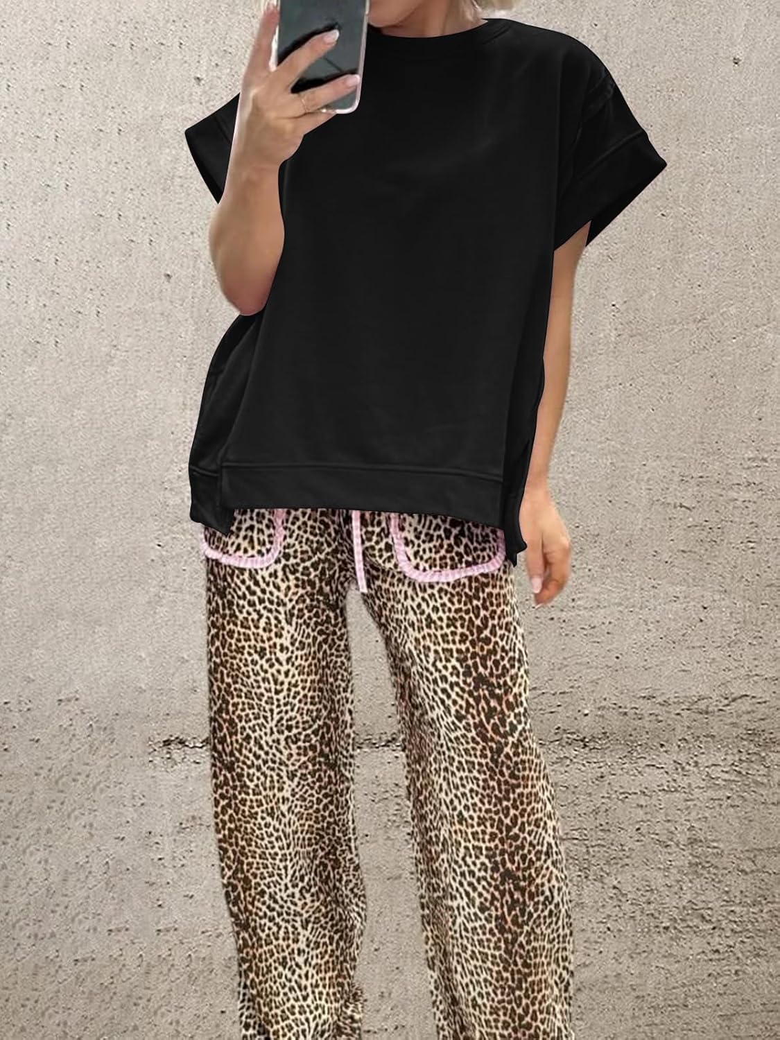 Tankaneo Womens Oversized Short Cap Sleeve T-Shirts Crew Neck Side Slit Tops Summer Casual Loose Fit Tees Tunic Shirts - Image 4