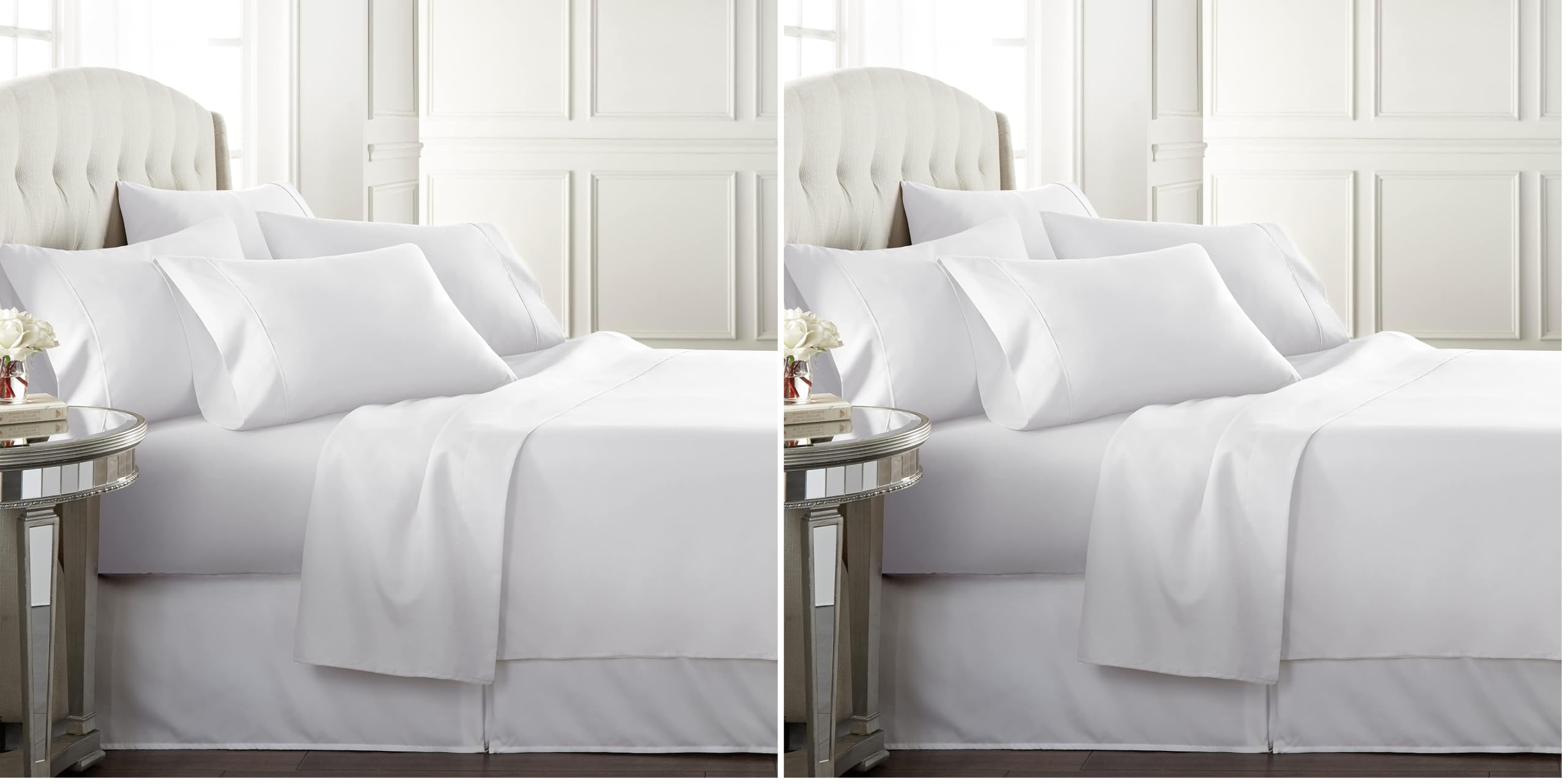 Danjor Linens Bed Sheet Set King Size for Hot Sleepers, Hotel Premium Sheets with 4 Pillowcases, Lightweight Brushed Microfiber Deep Pockets, Breathable Cooling 6 Piece Bedding Sets, White (Pack of 2)