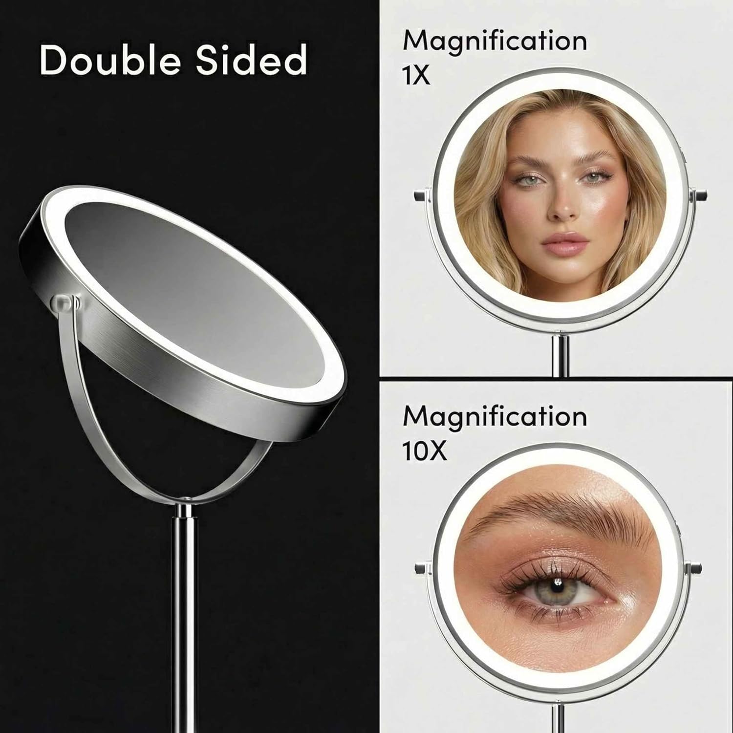 Fancii 9-Inch Lighted Makeup Mirror Height Adjustable with 10X /1X Magnification - Rechargeable, Double Sided LED Vanity Mirror with Light and Stand, 360° Swivel (Hailey) - Image 4