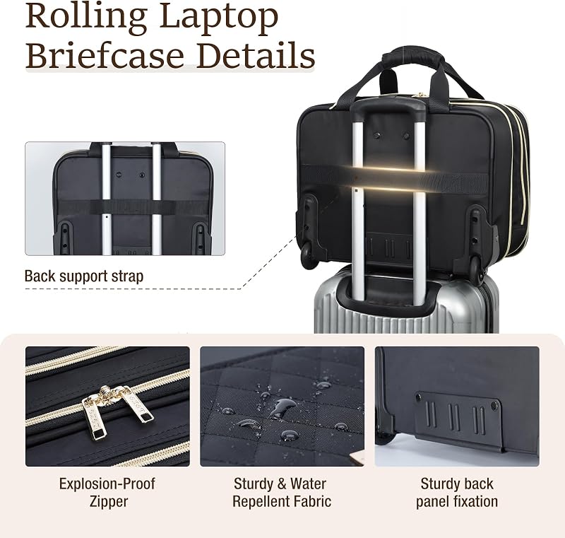 Lekespring Gurulós Laptop Táska Kerekes Trolley 15.6 Hüvelykes Notebook Vízálló Utazó Bőrönd Fekete Üzleti Férfi Női