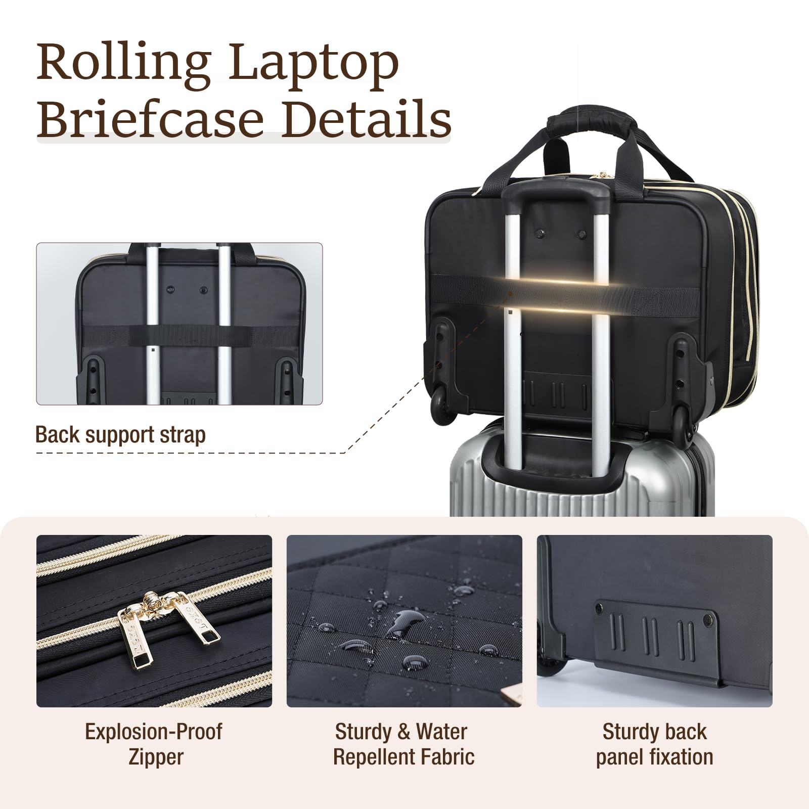 Bolsa con Ruedas Maletín para portátil 15,6, Bolsa diseñada para Viajes Profesionales de Negocios y Viajes,Color Negro