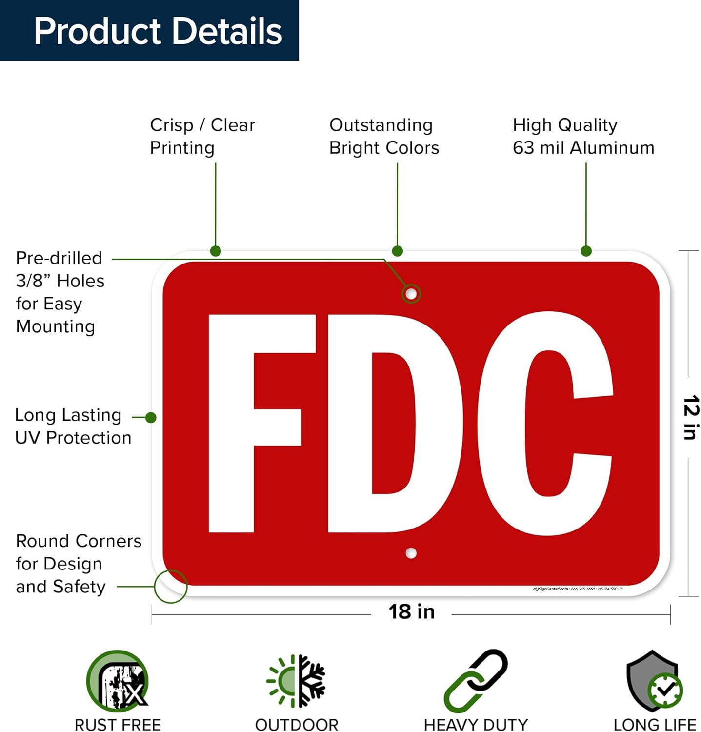 FDC Red Sign, 12x18 Inches, Rust Free .063 Aluminum, Fade Resistant, Made in USA by My Sign Center