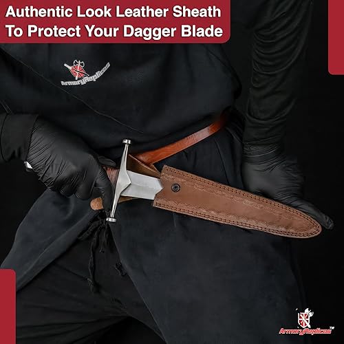 Miniatura 4 de Armory Replicas Royal Arming Dagger - Hoja de acero de alto carbono 1095 con mango de cuero apilado, pomo y protector de acero, incluye funda de