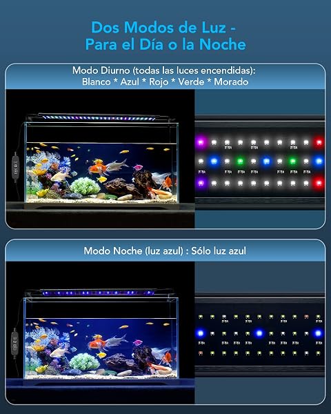 Tccbac Luces para Acuarios, 18W, LED de 90-120cm, Peces y Plantas , Soporte Extensible,Tiempo e Iluminación Ajustable, Multicolor - 2