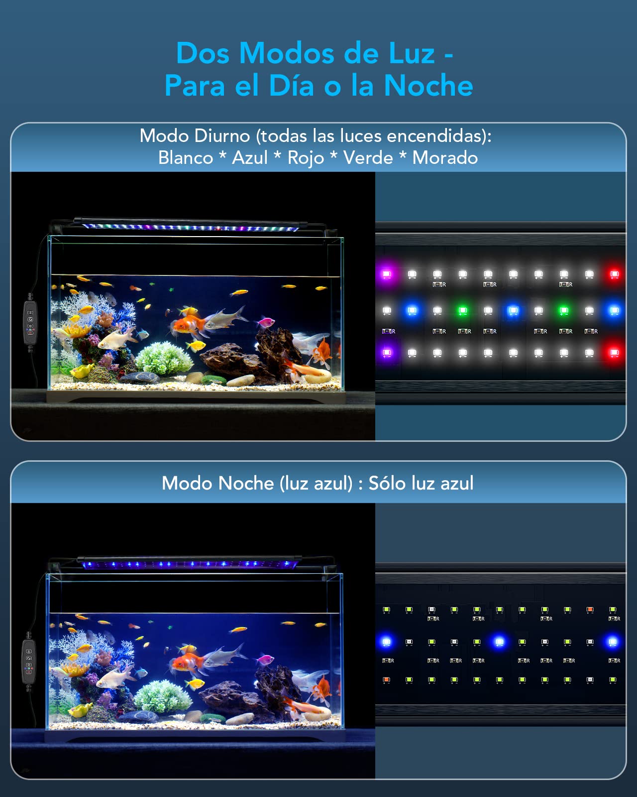 Tccbac Luces para Acuarios, 18W, LED de 90-120cm, Peces y Plantas , Soporte Extensible,Tiempo e Iluminación Ajustable, Multicolor — view 2