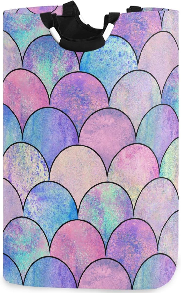 visesunny Large Capacity Laundry Hamper Basket Magic Mermaid Scale Water-Resistant Oxford Cloth Storage Baskets for Bedroom, Bathroom, Dorm, Kids Room