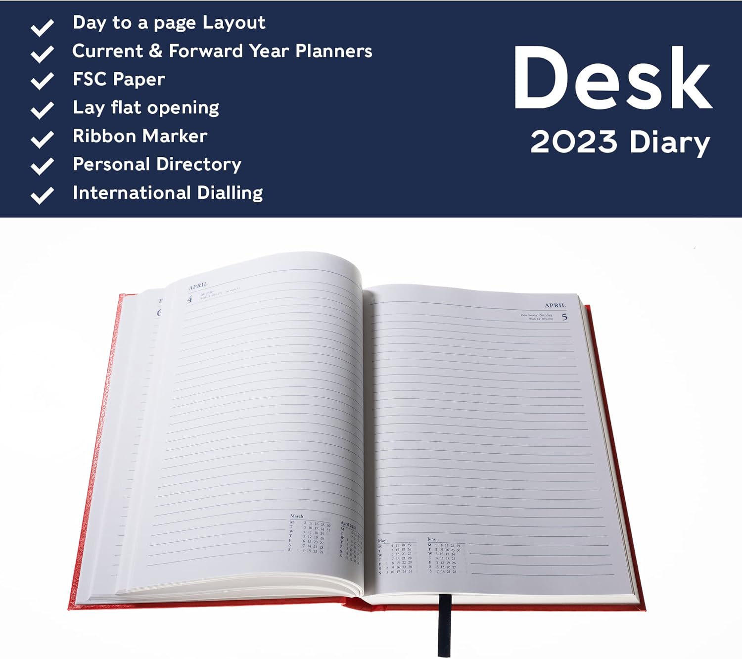 Collins Desk A5 Day to a Page 2023 Diary - Red (52.15-23) - Complete Business Planner, Agenda and Journal Organiser