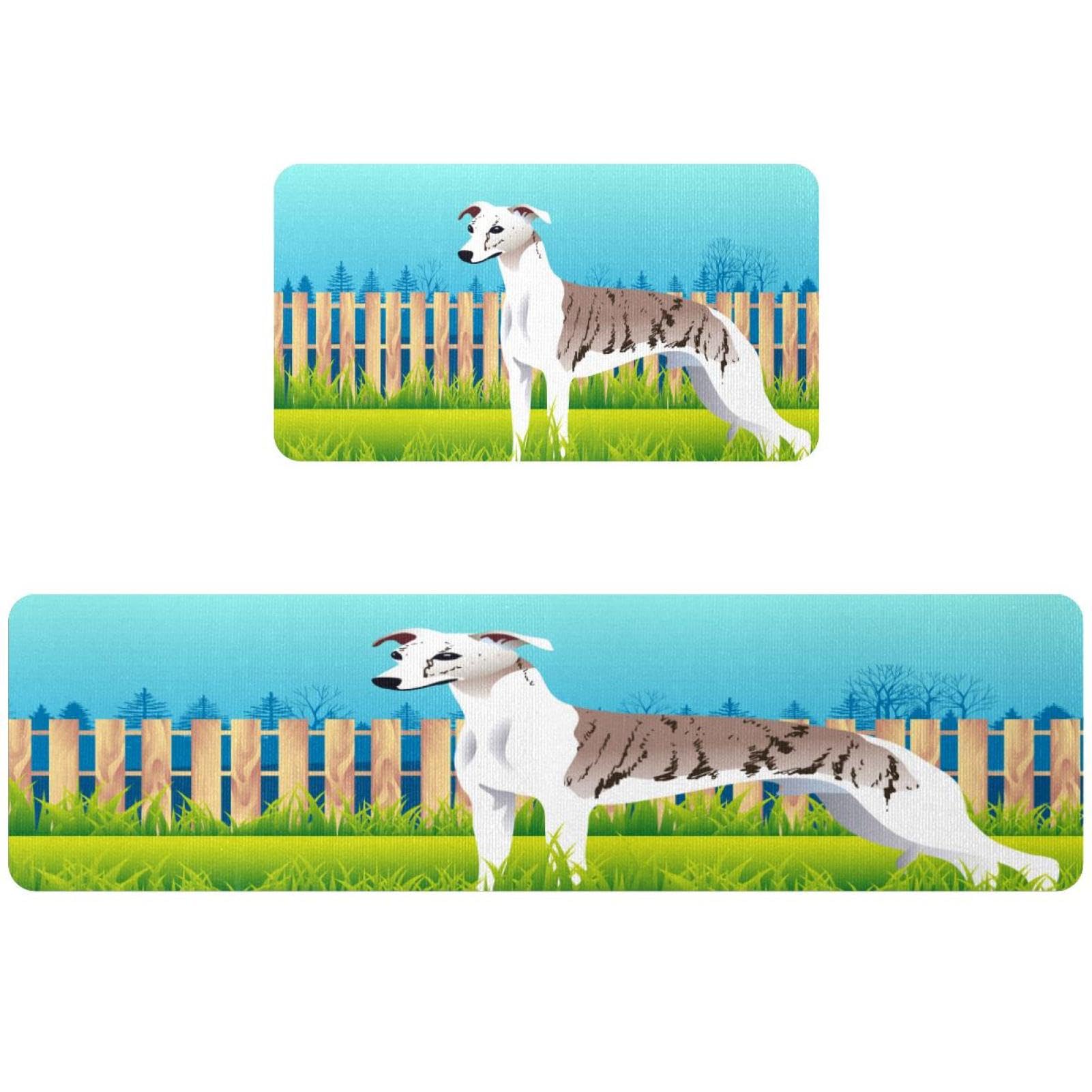Tapis de cuisine antidérapants et lavables motif Whippet - Lot de 2