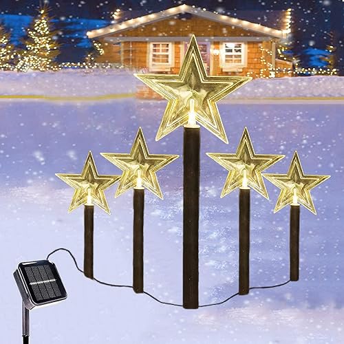 BAOBA Christmas Pathway Lights Outdoor, Snowflake Christmas Pathway Lights, Waterproof Solar Christmas Decorations Outdoor Yard, 5 Pack 2-Lighting Modes Christmas Lights Outdoor Yard Decorations