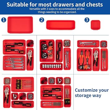 90 Pack Tool Box Organizer Tool Tray Dividers, Toolbox Drawer Organizers Storage Trays for Rolling Tool Chest, Work Bench Cabinet Bins, Parts Screw Nut Bolt Small Tools Organization - Grey & Red