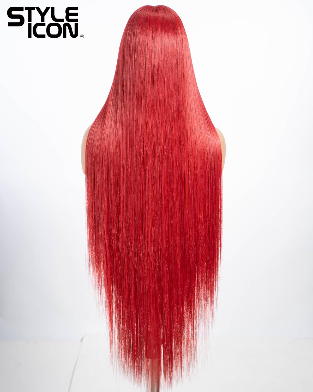 Style Icon Red Super Long Straight Lace Front Wig 38 Inches Long Wig for Women Synthetic Lace Front Wig Middle Part Lace Pre Plucked with Baby Hair Heat Resistant Fiber Cosplay Wig (M.RED) - Image 4