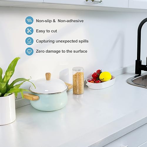 Miniatura 6 de Puricon Revestimiento de estante no adhesivo, forro acanalado de plástico transparente antideslizante para refrigerador, despensa, armario, cajones,