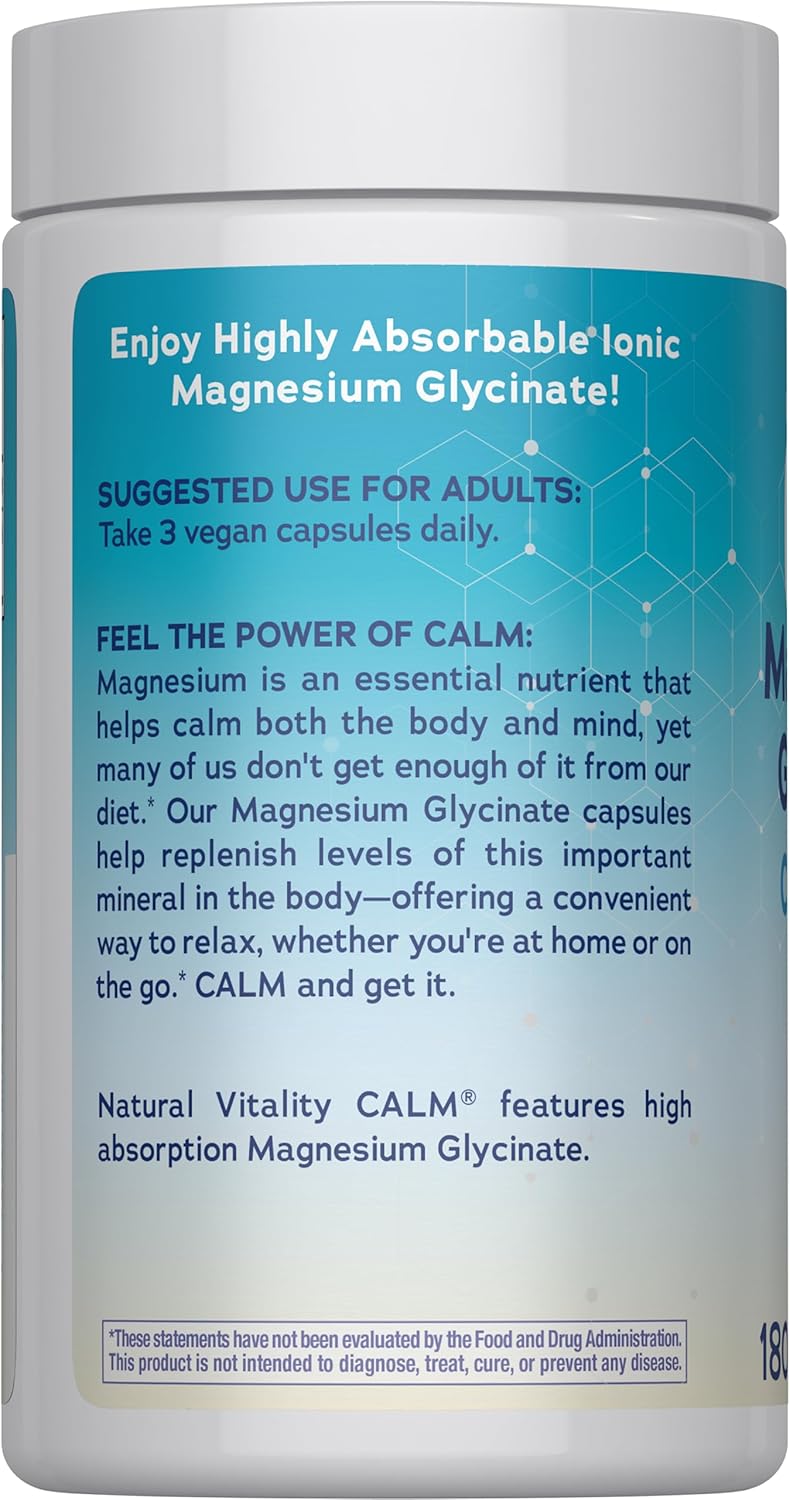 Natural Vitality Calm, Magnesium Glycinate Supports Bone, Muscle, Heart, & Nerve Health, Non-GMO, Vegan, Gluten Free 180ct - Image 3