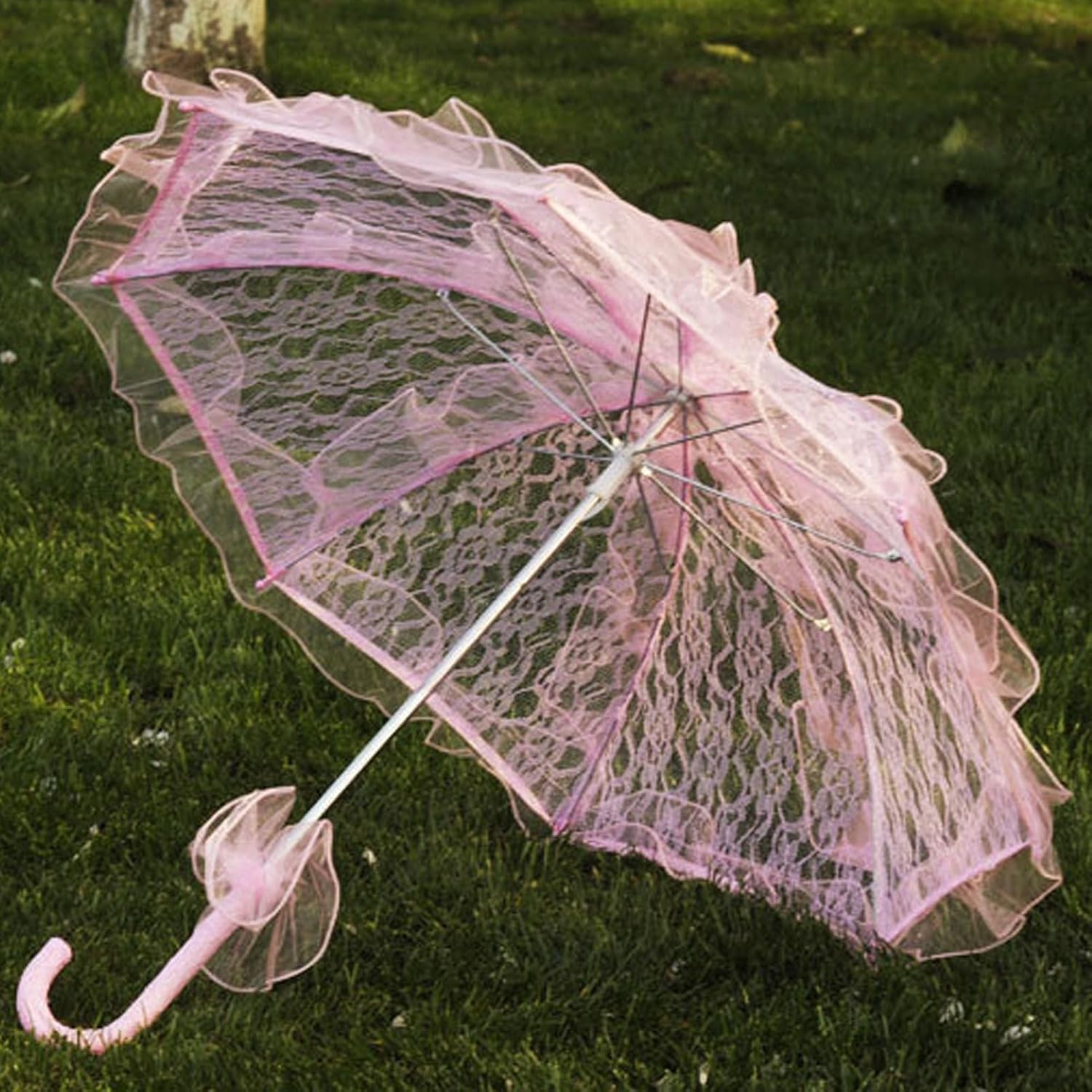 Acouto Elegant Lace Parasol Umbrella - Handcrafted Bridal Lace Umbrella for Wedding Photography, Vintage Decorative Party Prop