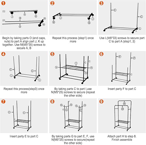 Miniatura 7 de Moclever Clothing Rack with Wheels Double Rod Garment Rack Rolling Rack for Indoor Bedroom Clothes Rack Hanging Clothes Storage Display White