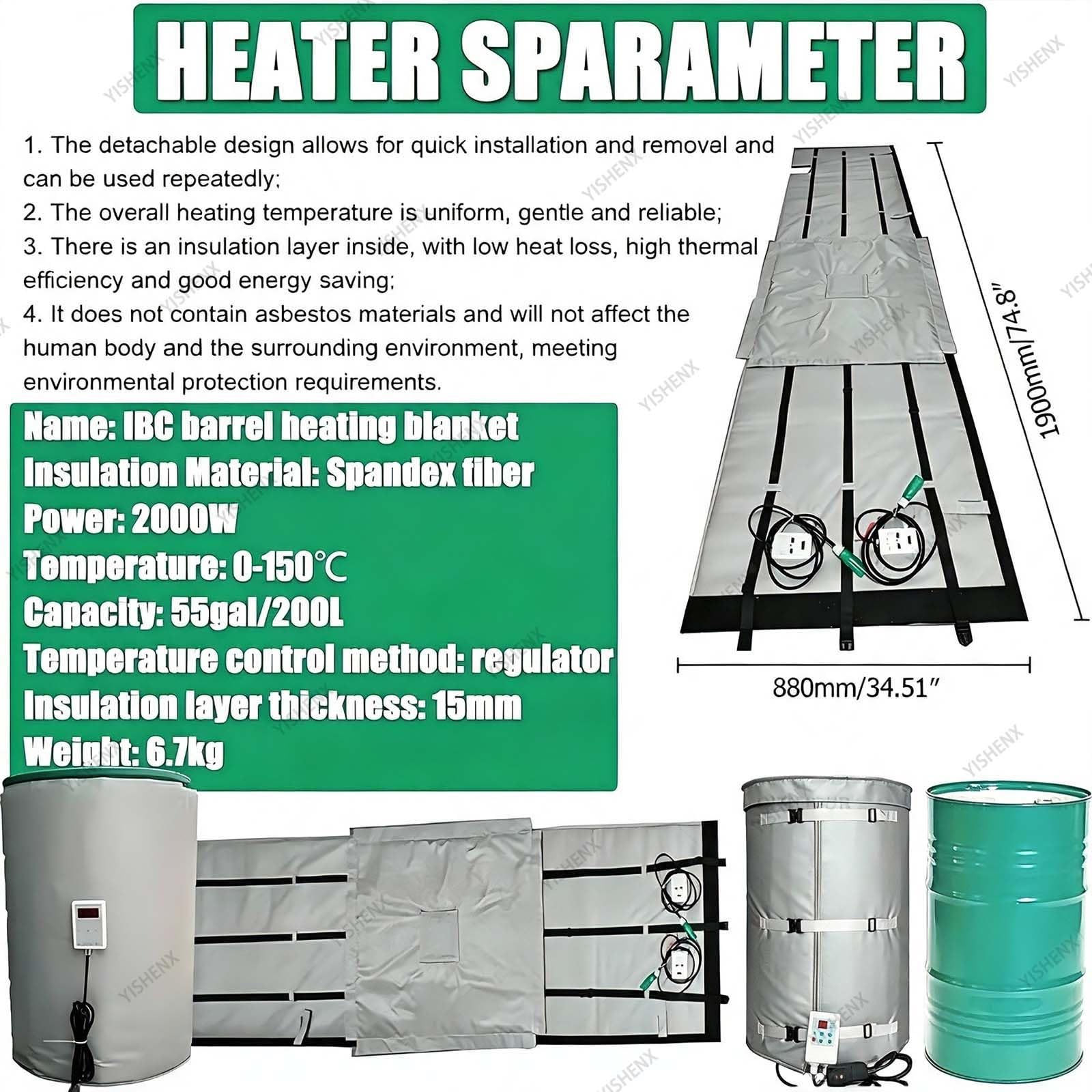 Koc Grzewczy Do Pojemników IBC, Grzejnik Do Beczek 2000 W/4000 W | Metalowy Podgrzewacz Beczek, Nakładka Na Podgrzewacz Beczek IBC Do Beczek O Pojemności 55/275 Galonów Z Termostatem