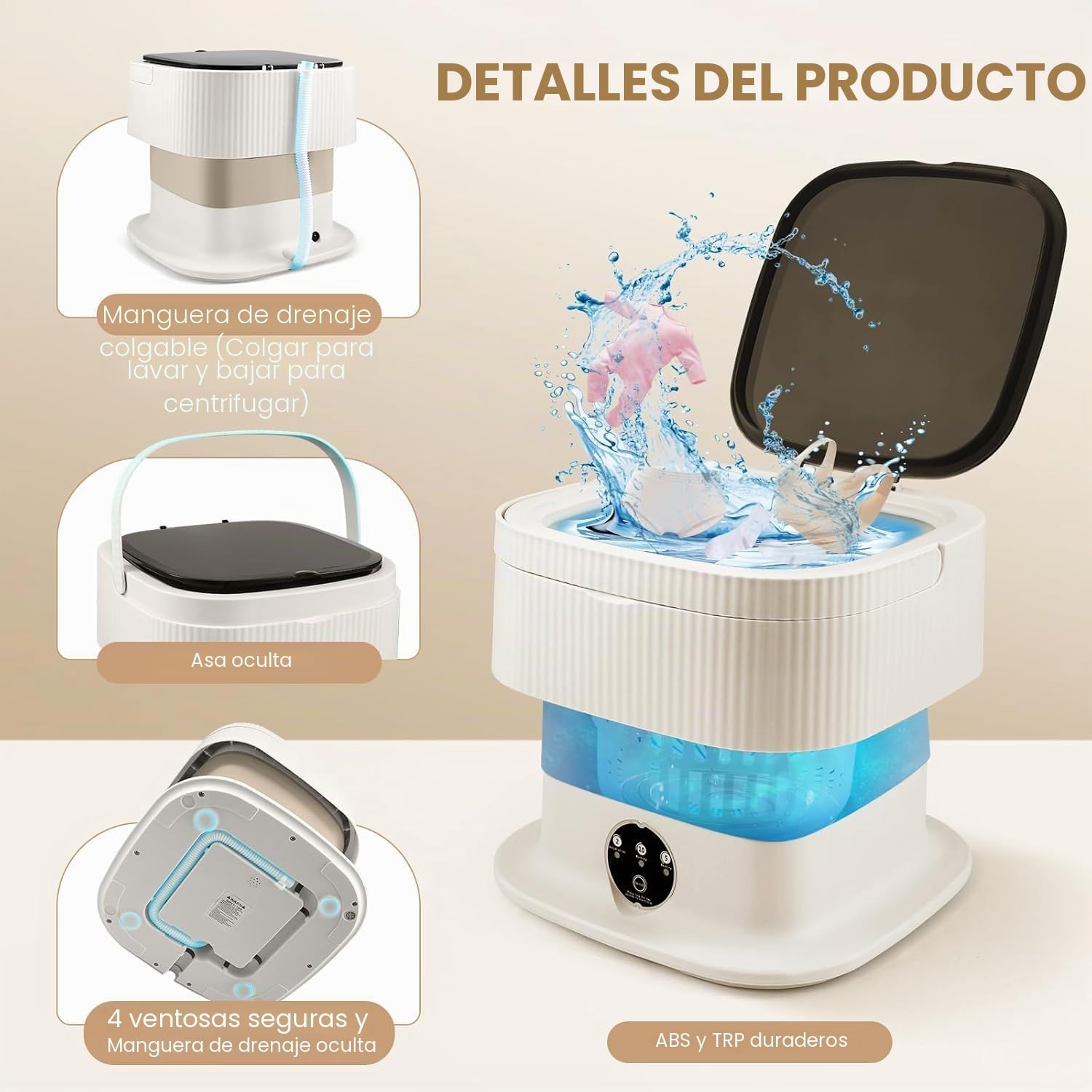 Mini lavadora, lavadora plegable de 11 litros con función de centrifugado, lavadora portátil de viaje, lavadora móvil para acampadas, viajes, estudiantes, autocaravanas (11L-Caqui)