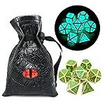 Haxtec Glow in The Dark Glowing Blue Metal Dice Set D&D W/Dragon Dice Bag 7PCS DND Dice Set Compatible with Dungeons and Dragons RPG Games-Gold Glowing Blue-V2