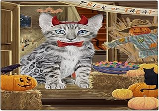 Enter at Your Own Risk Trick or Treat Halloween Bengal Cat Cutting Board - Stain & Scratch Resistant - Designed To Stay In Place - Perfect for Chopping Meats, Vegetables - 12" x 8", CB68462