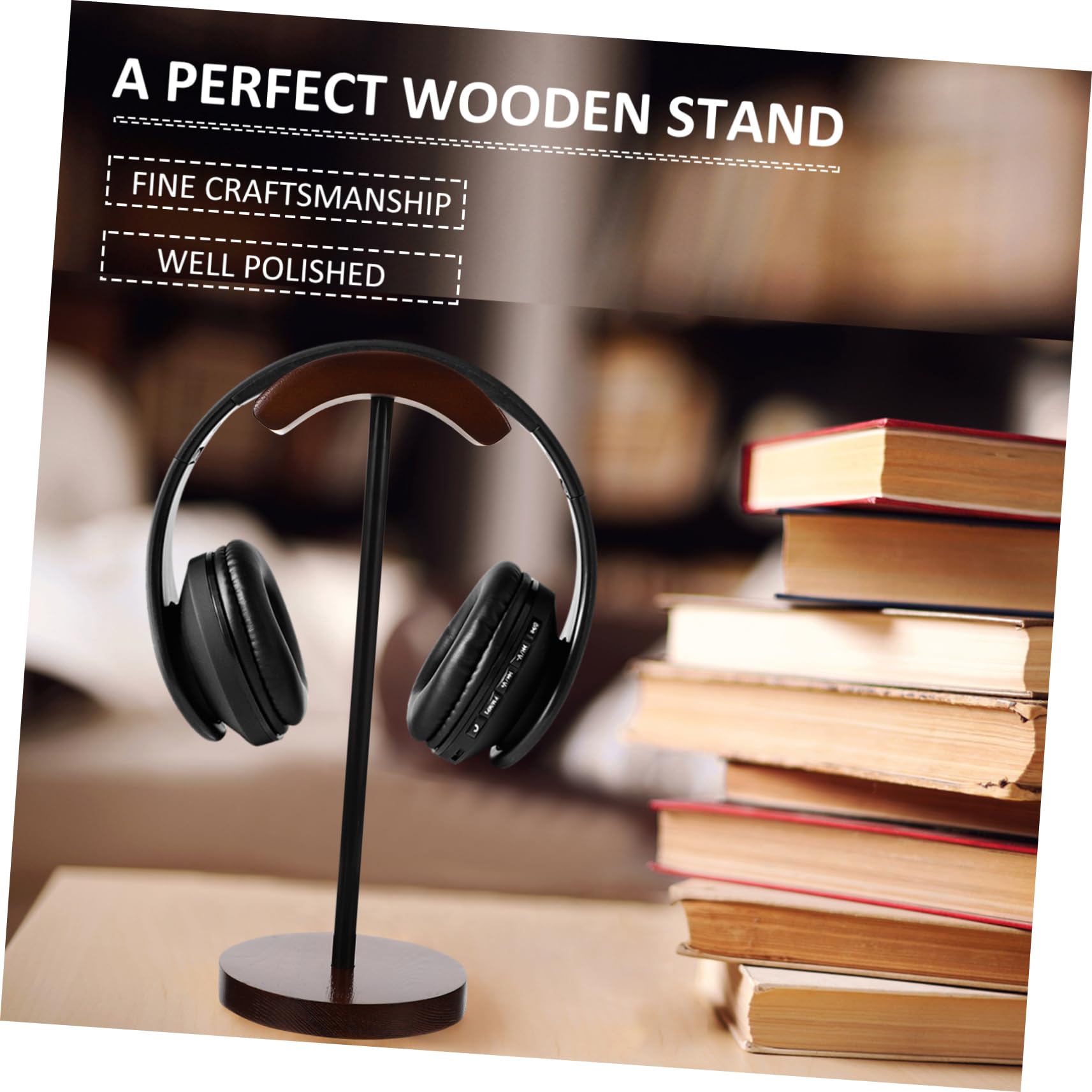 VILLCASE Supporto per Cuffie da Scrivania in Legno Struttura in Metallo, Appoggio per Auricolari Over-ear, Organizer per Scrivania