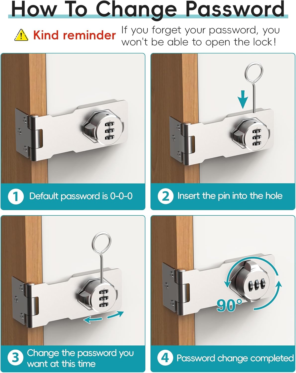 Combination Cabinet Door Lock, Gate Latch Lock with Code, Keyless Security Lock for Gate, Door, Cabinet, Bathroom, Outdoor, Garage, Fence,(Sliver, 2 Pack)