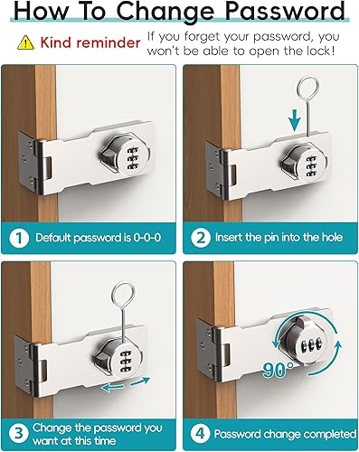 Miniatura 6 de Cerradura de puerta de armario combinada, cerradura de pestillo de puerta con código, cerradura de seguridad sin llave para puerta, puerta,