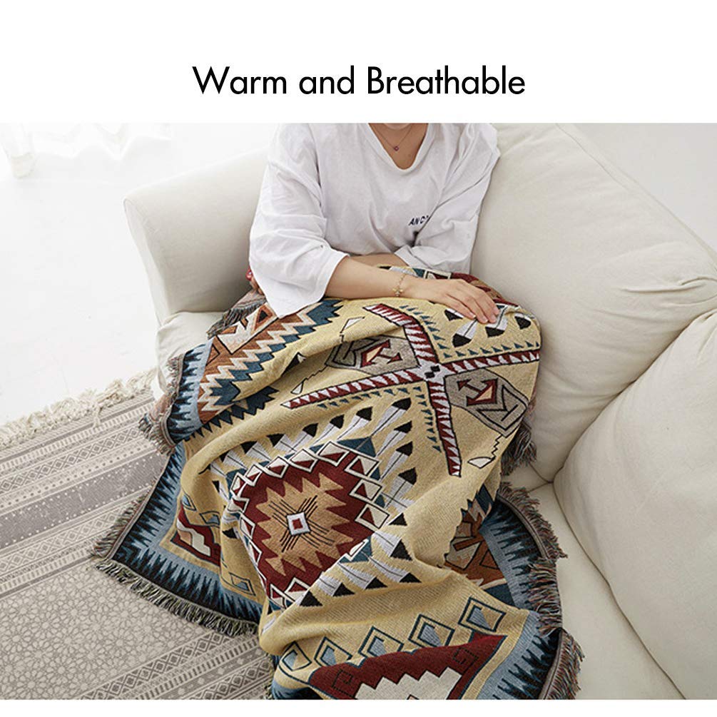 PHNAM Throw Blanket with Fringe for Couch Bed Decorative Cozy Woven