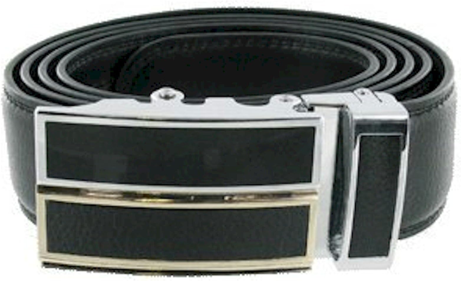 BLT1 Black Leather Automatic Belt Double Bar Buckle Adjustable Ratchet System in Gift Box