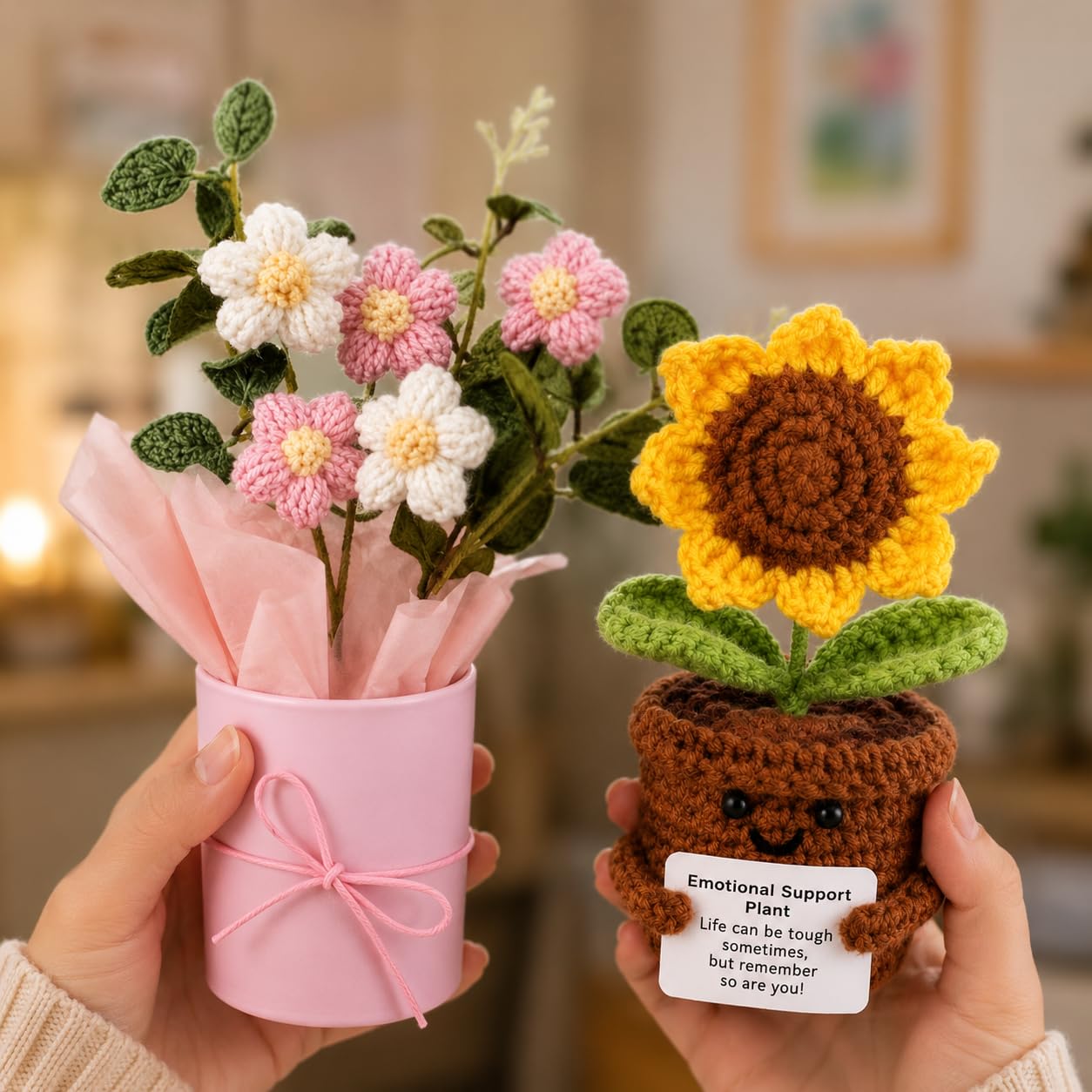 Crochet Flower Bouquet & Emotional Support Sunflower Combo – Handmade Knitted Floral Gift Set | Aesthetic Mini Décor Combo-image-32