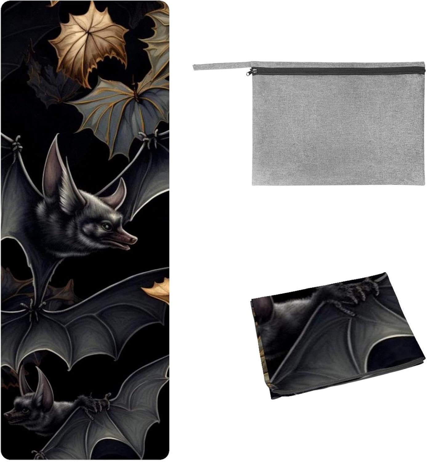 Yoga Towel, Bat Pattern Non Slip Sweat Absorbent Hot Yoga Mat Towel for Hot Yoga, Pilates and Fitness - 72.8" x 26.8"