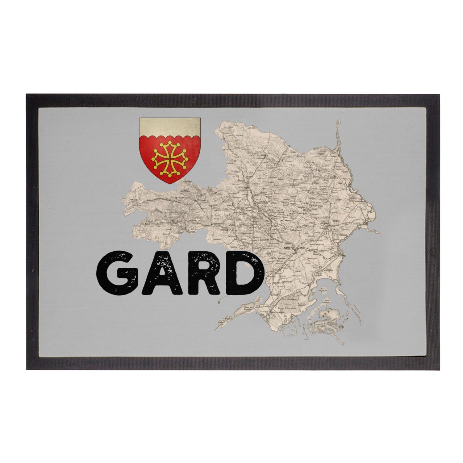 Paillasson Gris Nîmes Gard 30 Tapis d'Entrée Carte Occitanie 75x50cm