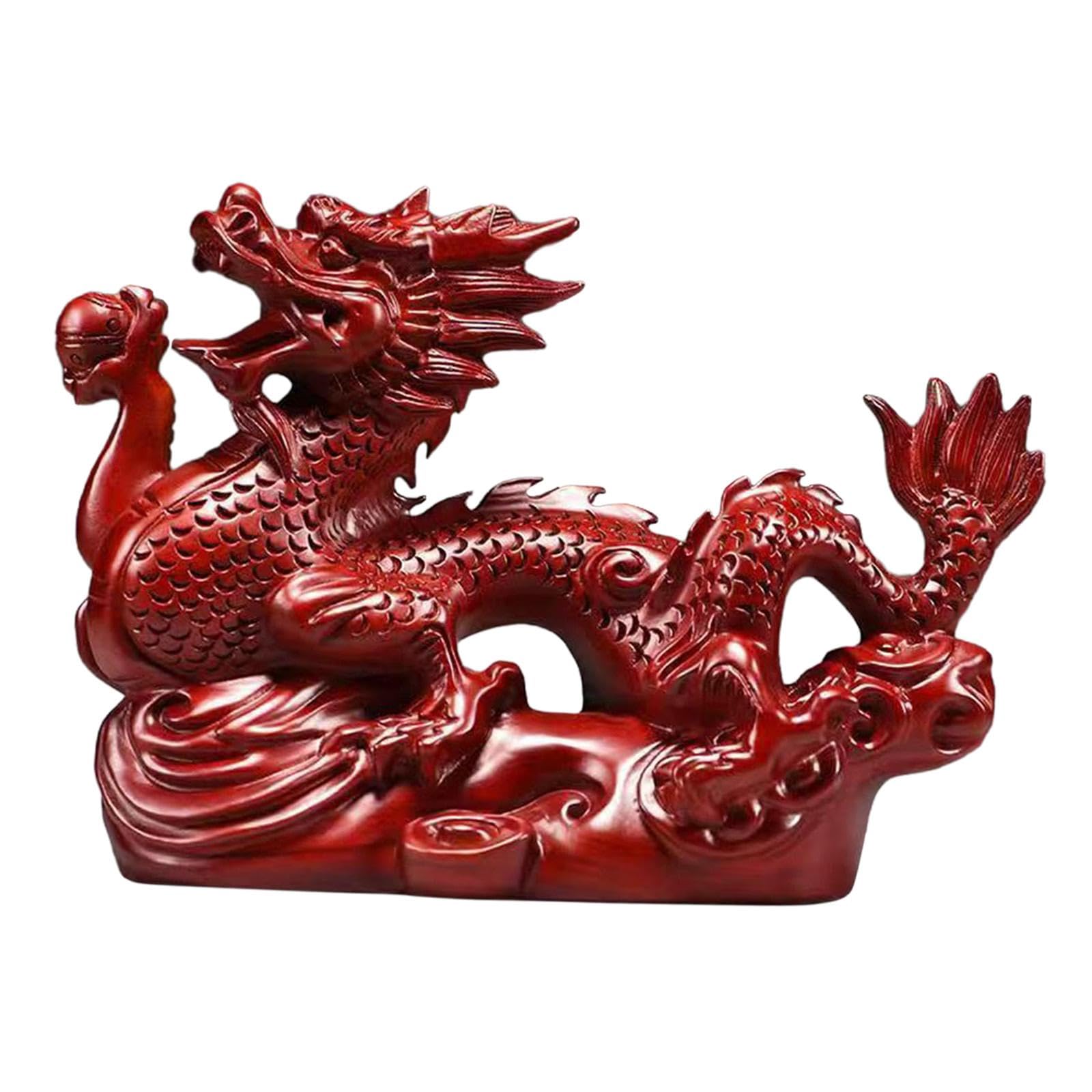 Chinese Dragon Figurine Car Dashboard Decoration Tabletop Ornament for Fireplace Spring Festival Bedroom Housewarming Gift, Red