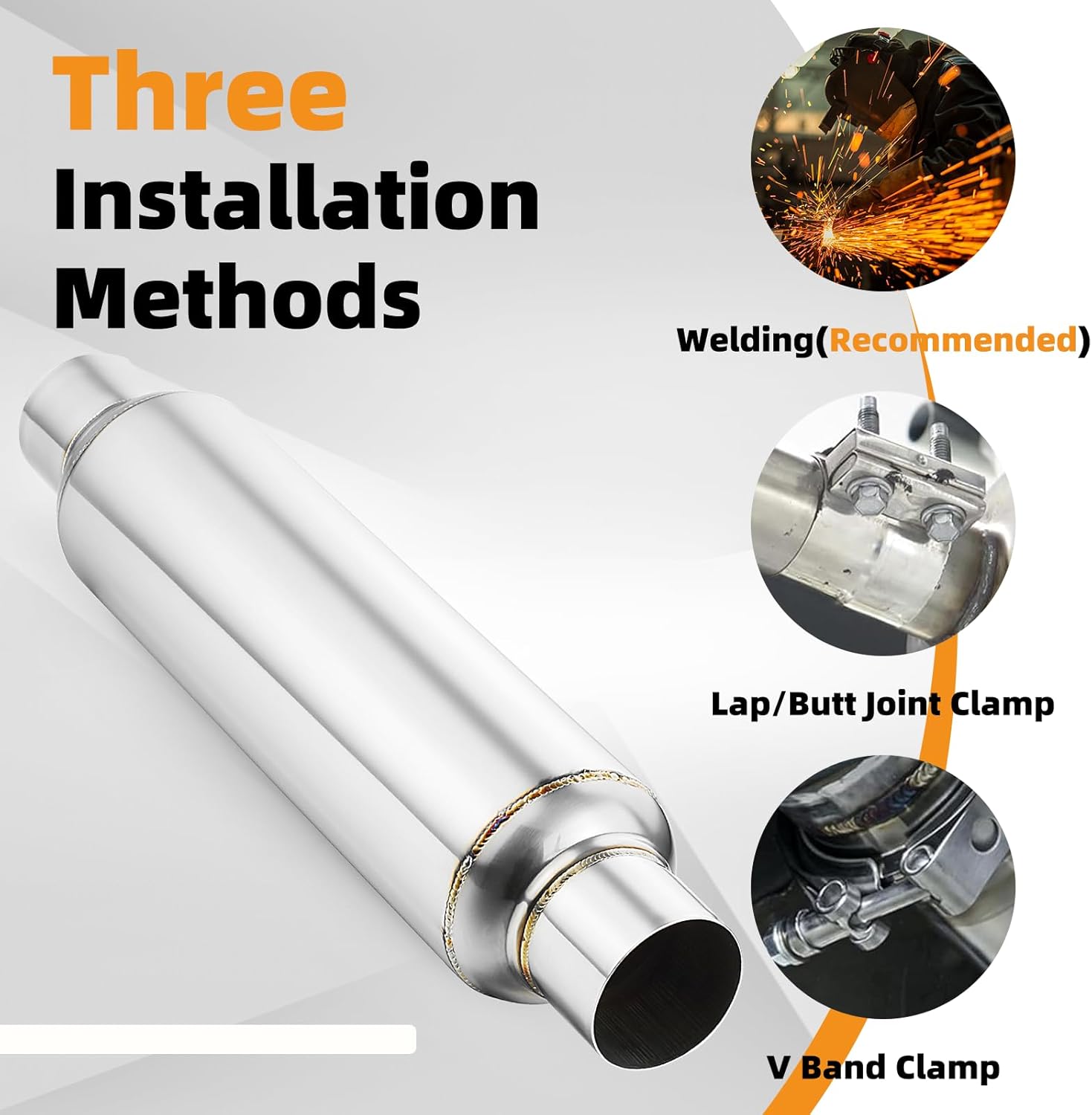 A-KARCK Resonator 2.5 Inch Inlet, Polished 2.5" Inlet 2.5" Outlet 19" Overall Length Exhaust Resonator Muffler Deep Tone Clear Up Rasp