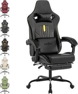 SUKIDA Gaming Stuhl Computerstuhl Ergonomischer Gaming Chair mit Fußstütze Bürostuhl Ergonomischer Computerstuhl mit Lendenwirbelstütze Schwarz