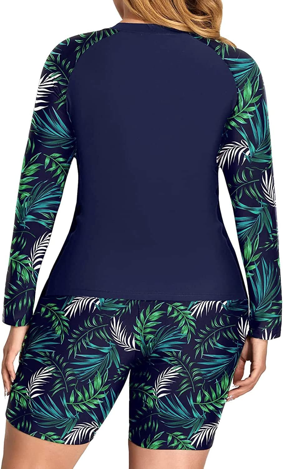 Daci Plus Size Rash Guard for Women - Long Sleeve UPF 50+ Swimsuits 2 Piece Built in Bra Swim Shirt with Shorts - Image 2