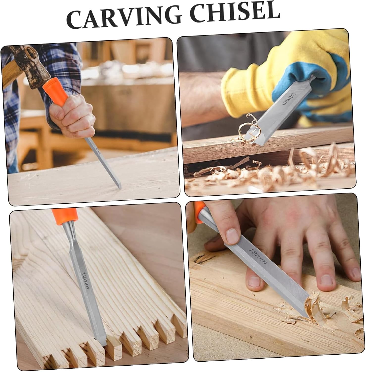 DOITOOL 4pcs Wood Chisel for Crafting Multi-function Engraving Tools Handles for Carving and Trimming Wood Projects
