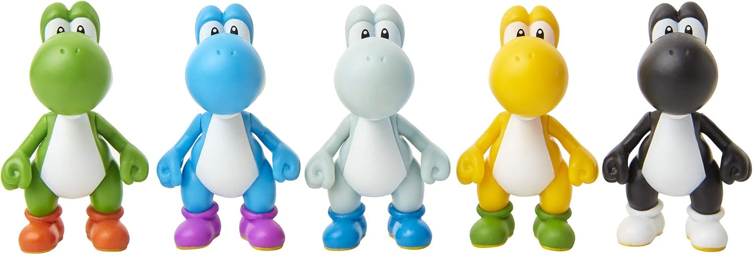 Super Mario Yoshi Action Figures Green, Blue, White, Yellow & Black 2.5-Inch Mini Figure 5-Pack