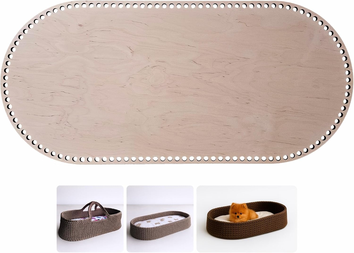 Fondo ovale in legno betulla 75x35cm per ceste uncinetto