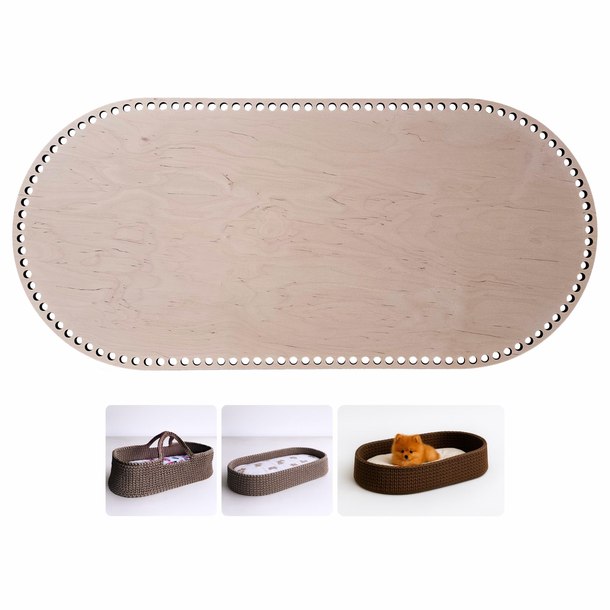 YourHobbyTools Base de madera con agujeros de 11 mm, para ganchillo, cesta de moisés, placa de suelo de madera para cestas de bricolaje, base de ganchillo, diferentes tamaños (70 x 37 cm)