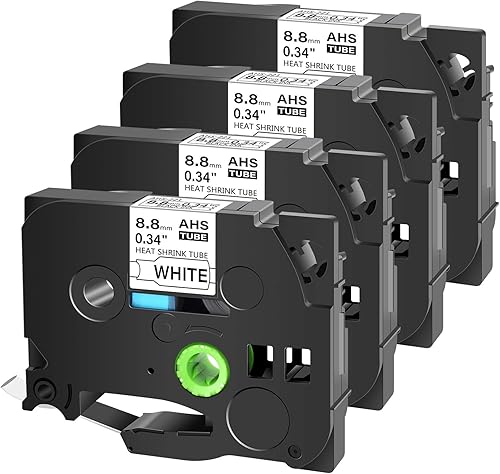 Cinta de etiquetas Brother HSE221 HS2-221 de 0.346in 38 pulgadas (0.34 pulgadas), color negro sobre blanco para etiquetas PTE550 PTP750 PTD210