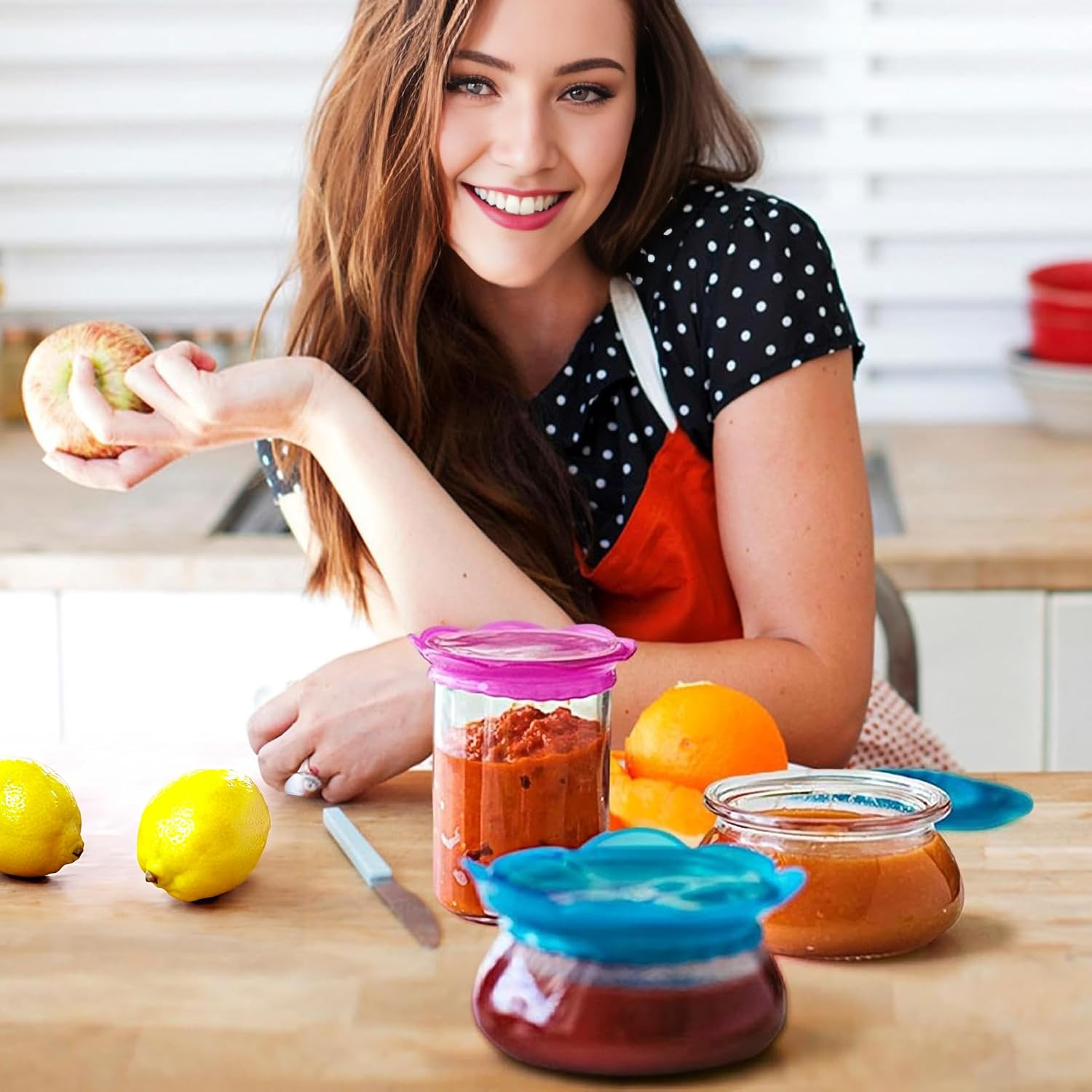 FixtureDisplays® Food Storage Cover, Set of 3 Sizes, Kitchen Gadgets Silicone Stretch Lids, for Glass, Cans, Jars, Round & Rectangle Containers Bowls Cups Fruits & Vegetables Keep Fresh, 22104-2D image 2