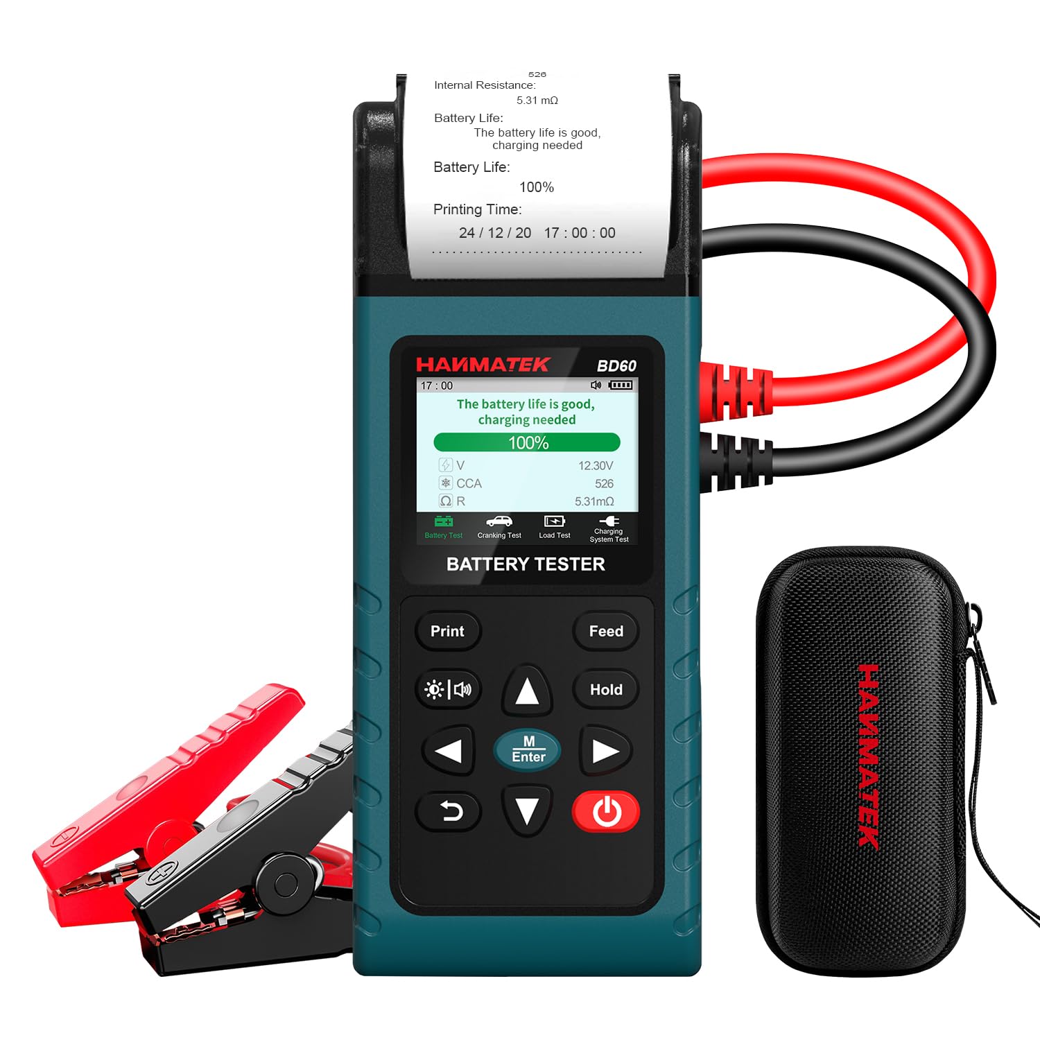 HANMATEK BD60 24V/12V Autobatterie Tester, 100–2000 CCA Lasttester, Kfz-Lichtmaschinentester, Digitaler Autobatterieanalysator, Lade- und Kurbelsystemtester für Auto, LKW, Marine, Motorrad, SUV, Boot | 100–2000 CCA, Test von Lichtmaschine, Lade- und Kurbe